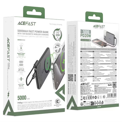 Ekstern trådløs batteri Acefast M30, 5000mAh, 20W, PD + FQI, 1 x QI - 2 x USB-C, Sort