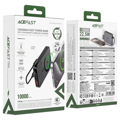 Ekstern trådløs batteri Acefast M31, 10000mAh, 22.5W, QC + PD + FQI, 1 x QI - 1 x USB-A - 2 x USB-C, Sort