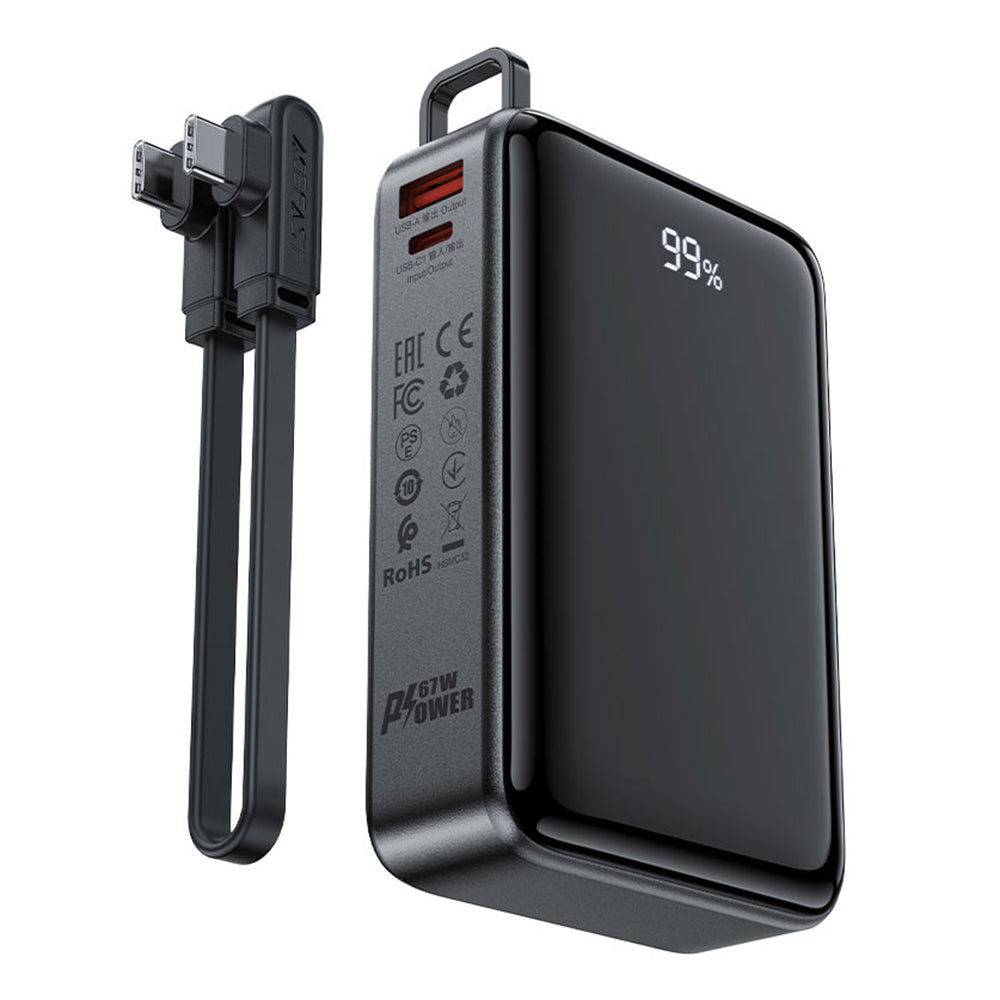 Ekstern batteri Acefast M4, 20000mAh, 67W, PD, 1 x USB-A - 2 x USB-C, Sort