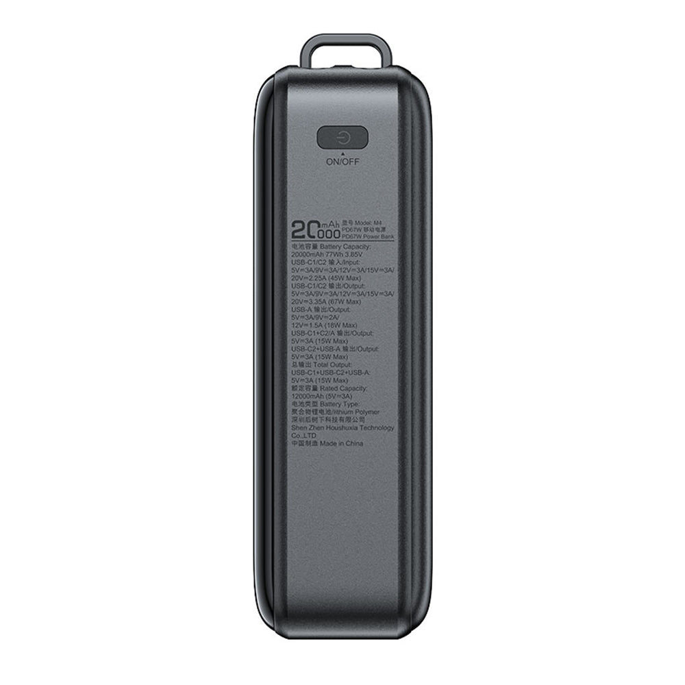 Ekstern batteri Acefast M4, 20000mAh, 67W, PD, 1 x USB-A - 2 x USB-C, Sort