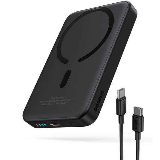 Ekstern trådløs batteri Baseus Magnetic Mini, 10000mAh, 20W, PD + FQI, 1 x QI - 1 x USB-C, Sort P10059001113-00