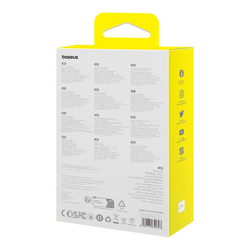 Ekstern Trådløs Batteri Baseus Magnetic Mini, 10000mAh, 20W, PD + FQI, 1 x Lightning - 1 x QI - 1 x USB-C, Hvid P10022109223-00