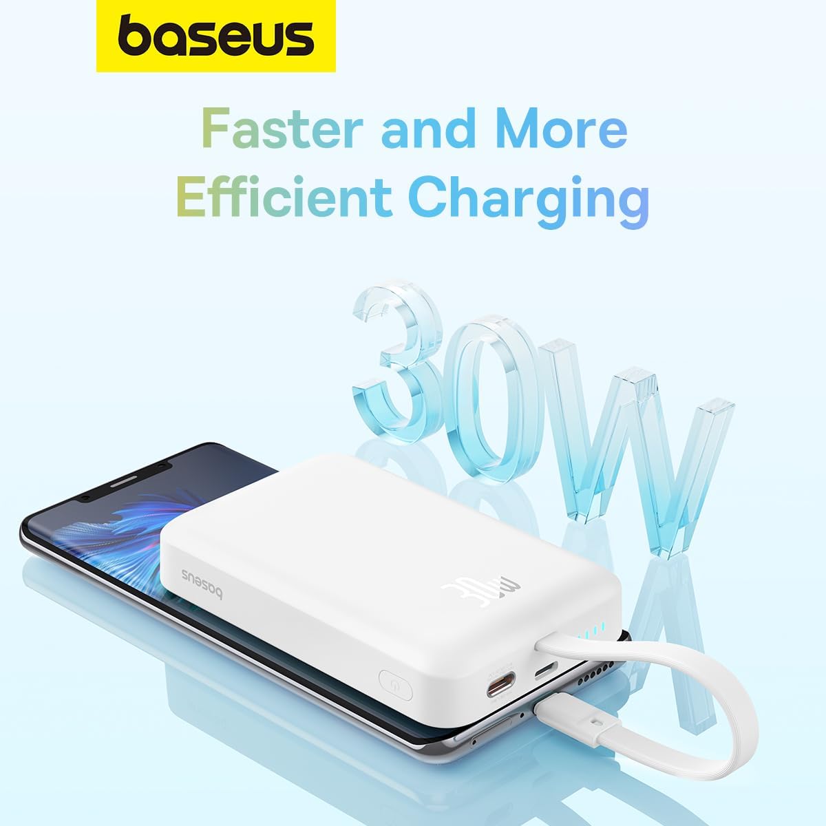 Ekstern Trådløs Batteri Baseus Magnetic Mini, 10000mAh, 30W, PD + FQI, 1 x QI - 2 x USB-C, Hvid P1002210B223-00