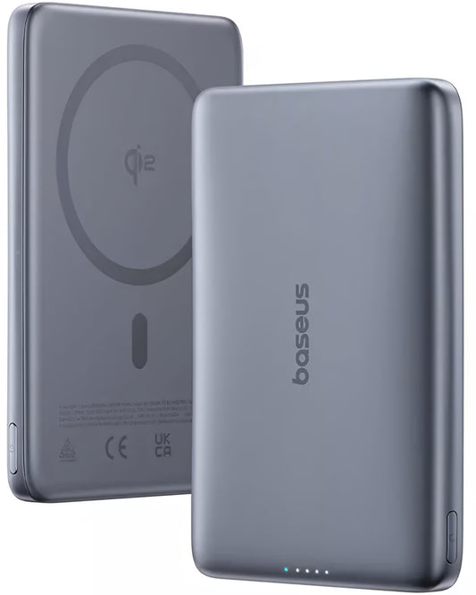 Ekstern trådløs batteri Baseus PicoGo AM41, 10000mAh, 27W, PD + FQI, 1 x QI - 1 x USB-C, Grå E0027200
