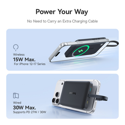 Baseus EnerFill FM11 Wireless Power Bank, 10000mAh, 30W, PD + FQI, 1 x QI - 2 x USB-C, Black E0028904