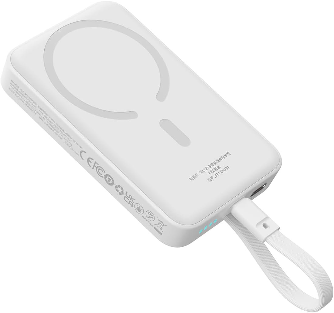 Ekstern Trådløs Batteri Baseus Magnetic Mini, 10000mAh, 30W, PD + FQI, 1 x QI - 2 x USB-C, Hvid P1002210B223-00