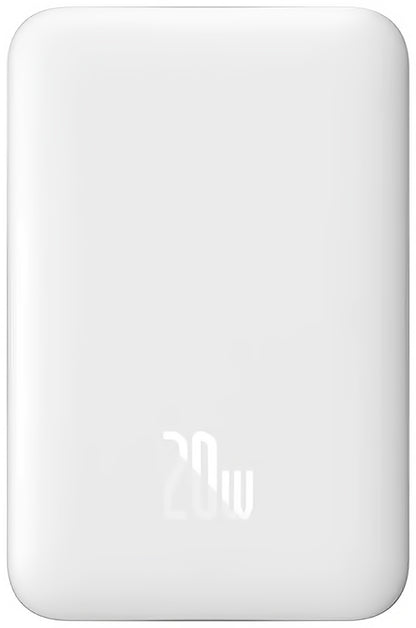 Ekstern Trådløs Batteri Baseus Magnetic Mini, 10000mAh, 20W, PD + FQI, 1 x QI - 1 x USB-C, Hvid PPCX07002