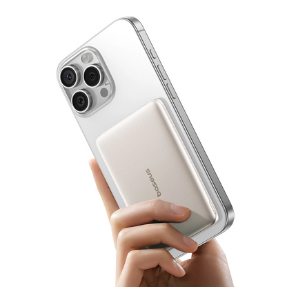 Ekstern trådløs batteri Baseus PicoGo AM41, 5000mAh, 20W, PD + FQI, 1 x QI - 1 x USB-C, Beige