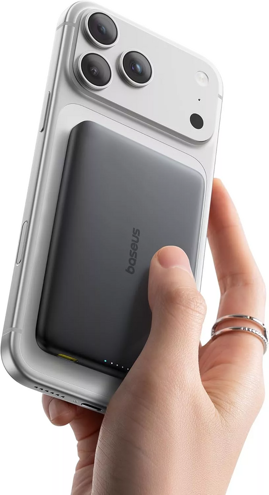 Ekstern trådløs batteri Baseus PicoGo AM41, 10000mAh, 27W, PD + FQI, 1 x QI - 1 x USB-C, Sort E0027201