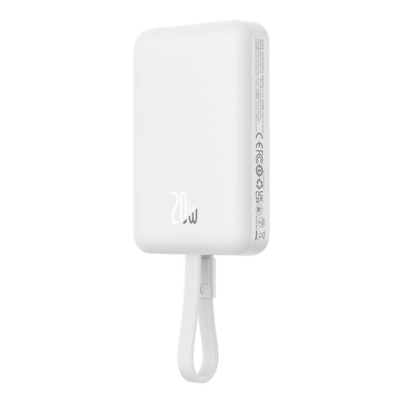 Ekstern Trådløs Batteri Baseus Magnetic Mini, 10000mAh, 20W, PD + FQI, 1 x Lightning - 1 x QI - 1 x USB-C, Hvid P10022109223-00