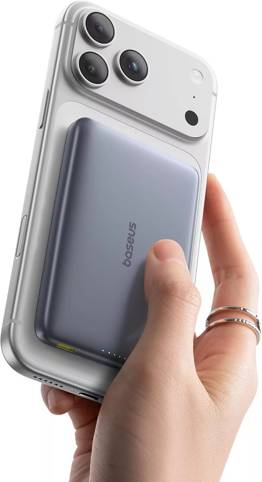 Ekstern trådløs batteri Baseus PicoGo AM41, 10000mAh, 27W, PD + FQI, 1 x QI - 1 x USB-C, Grå E0027200
