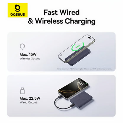 Ekstern trådløs batteri Baseus EnerFill FM11 Ultra-Mini, 10000mAh, 22.5W, PD + FQI, 1 x QI - 1 x USB-C, Grå E0026602