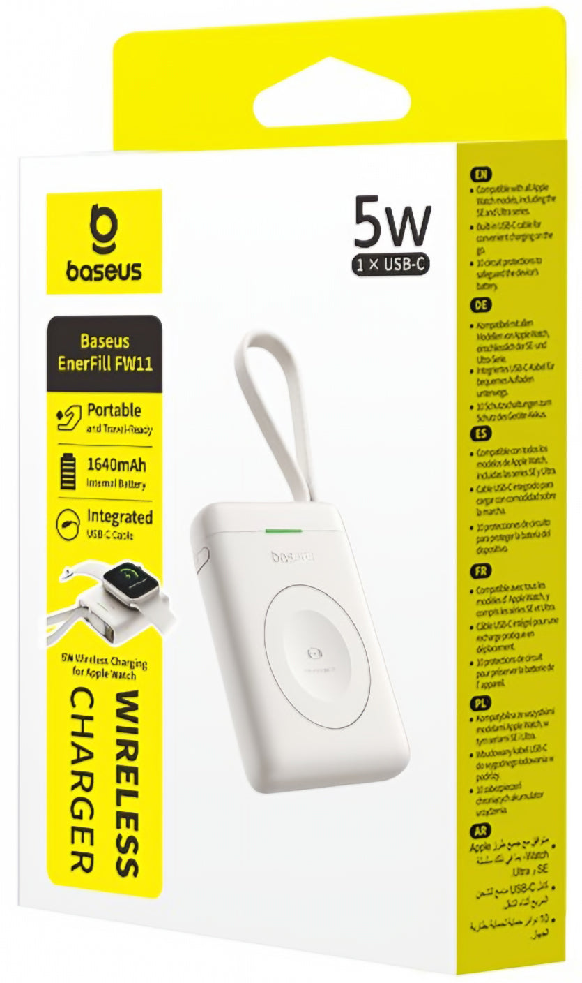 Trådløs Ekstern Batteri Baseus EnerFill FW11, 1640mAh, 5W, 1 x QI, Hvid E0205302