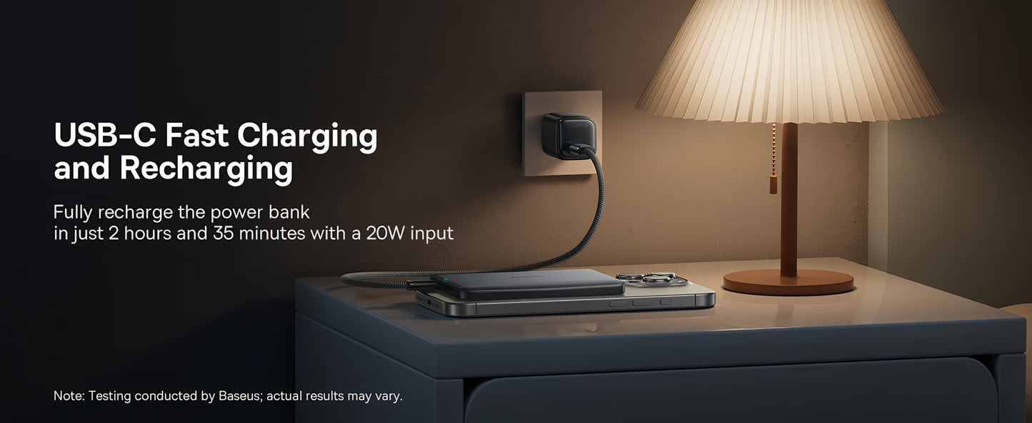 Baseus PicoGo AM41 Wireless External Battery, 10000mAh, 27W, PD + FQI, 1 x QI - 1 x USB-C, Beige E0027203