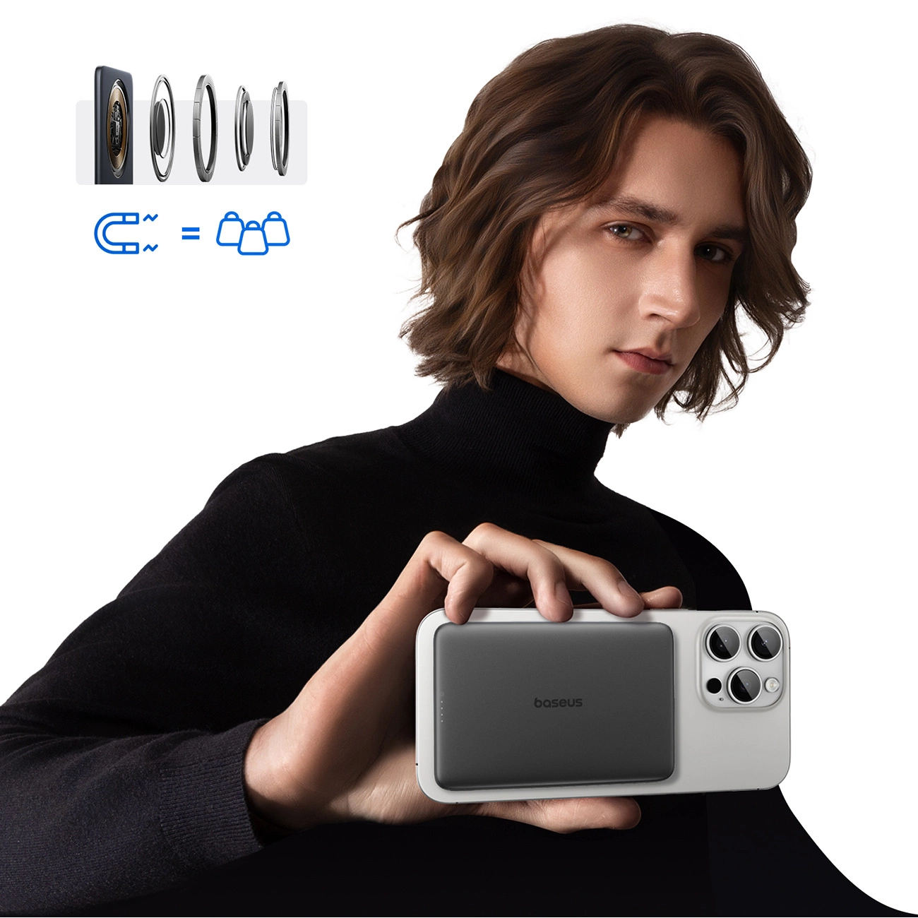 Ekstern trådløs batteri Baseus PicoGo AM41, 5000mAh, 20W, PD + FQI, 1 x QI - 1 x USB-C, Sort