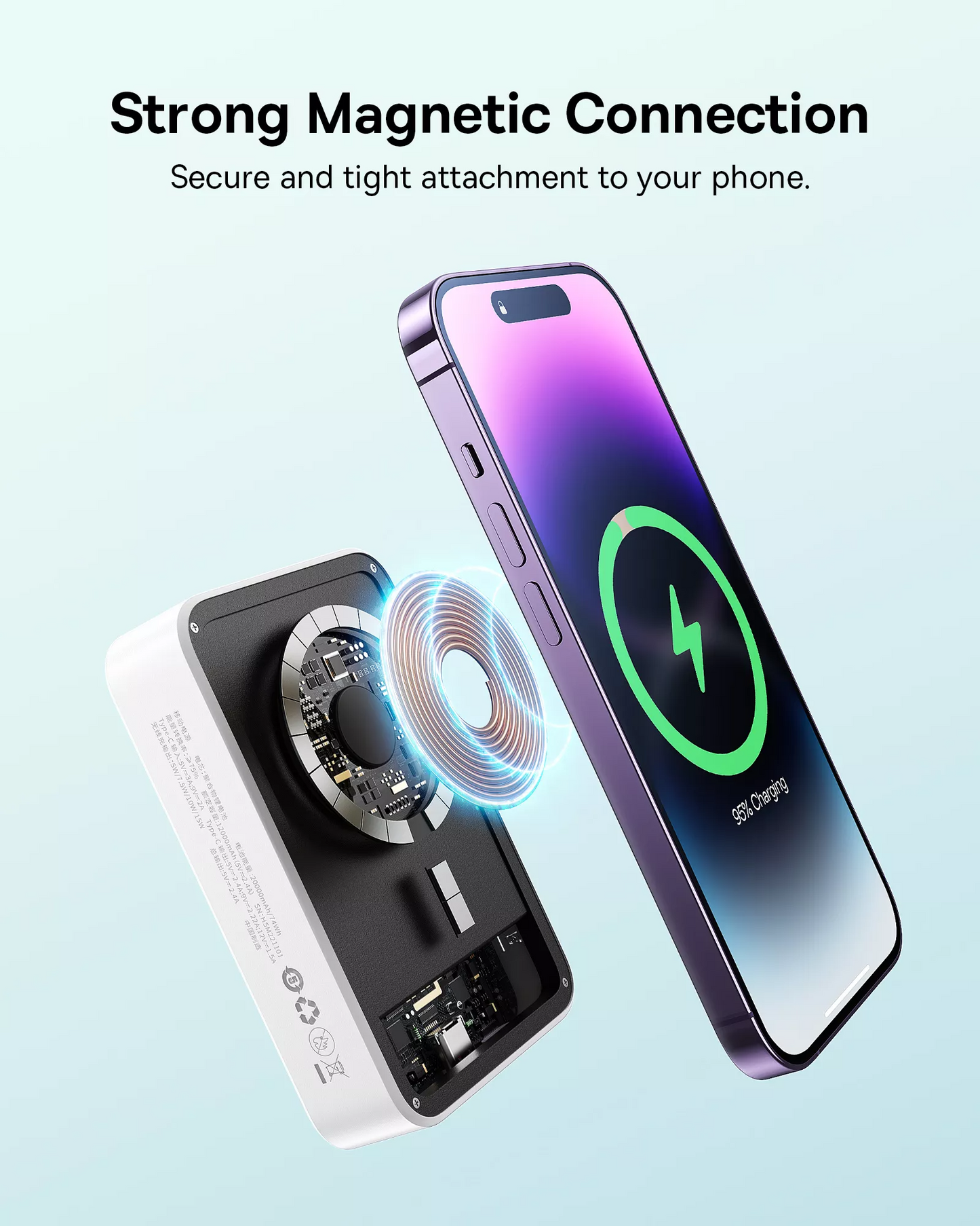 Trådløs Ekstern Batteri Baseus EnerFill FM41 Mini, 20000mAh, 20W, PD + FQI, 1 x QI - 1 x USB-C, Hvid E0027U01