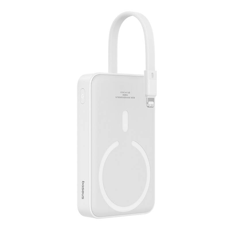 Ekstern Trådløs Batteri Baseus Magnetic Mini, 10000mAh, 20W, PD + FQI, 1 x Lightning - 1 x QI - 1 x USB-C, Hvid P10022109223-00