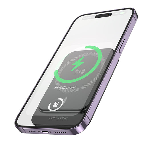 Ekstern Trådløs Batteri Borofone BJ63 Nimble, 5000mAh, 20W, PD + FQI, 1 x QI - 1 x USB-C, Sort