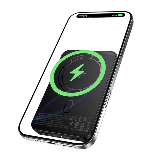 Ekstern trådløs batteri Borofone BJ82 Dawn, 5000mAh, 10W, 1 x QI - 1 x USB-A, Sort
