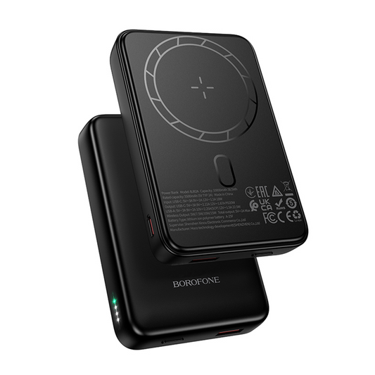 Ekstern trådløs batteri Borofone BJ82A Dawn, 10000mAh, 22.5W, QC + PD + FQI, 1 x QI - 1 x USB-A - 1 x USB-C, Sort