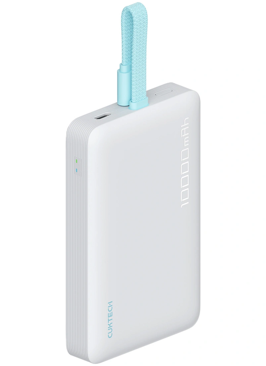 Trådløs Ekstern Batteri Cuktech CP132ML, 10000mAh, 22.5W, PD + QI, 2 x USB-C, Hvid