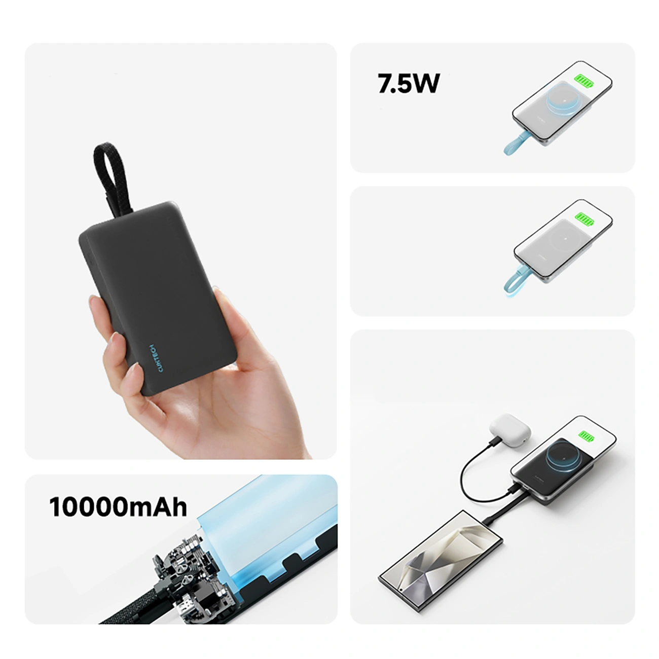 Cuktech CP132ML Wireless External Battery, 10000mAh, 22.5W, PD + QI, 2 x USB-C, White