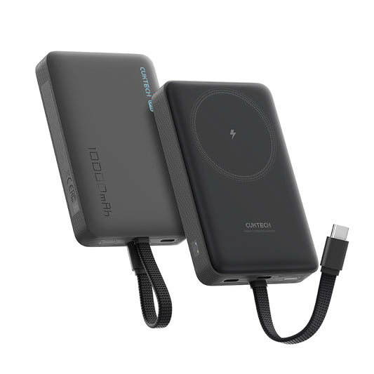 Trådløs Ekstern Batteri Cuktech WPB100L, 10000mAh, 22.5W, PD + FQI, 1 x QI - 2 x USB-C, Sort CKWPB100LGLBK