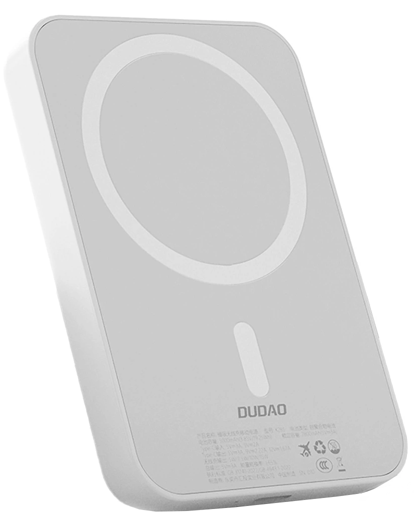 Ekstern trådløs batteri Dudao K26s, 5000mAh, 20W, PD + FQI, 1 x QI - 1 x USB-C, Hvid