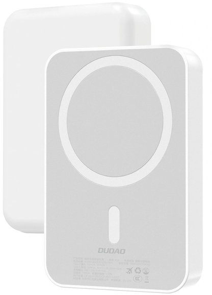 Ekstern trådløs batteri Dudao K26, 10000mAh, 20W, PD + FQI, 1 x QI - 1 x USB-C, Hvid