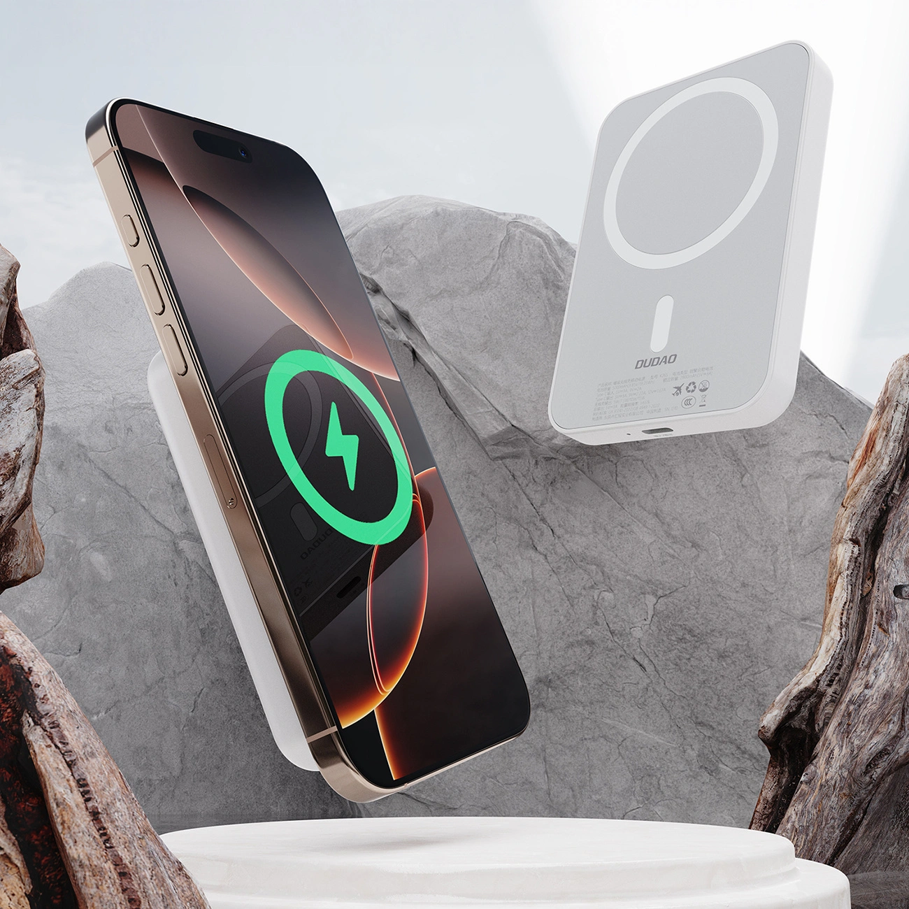 Ekstern trådløs batteri Dudao K26, 10000mAh, 20W, PD + FQI, 1 x QI - 1 x USB-C, Hvid