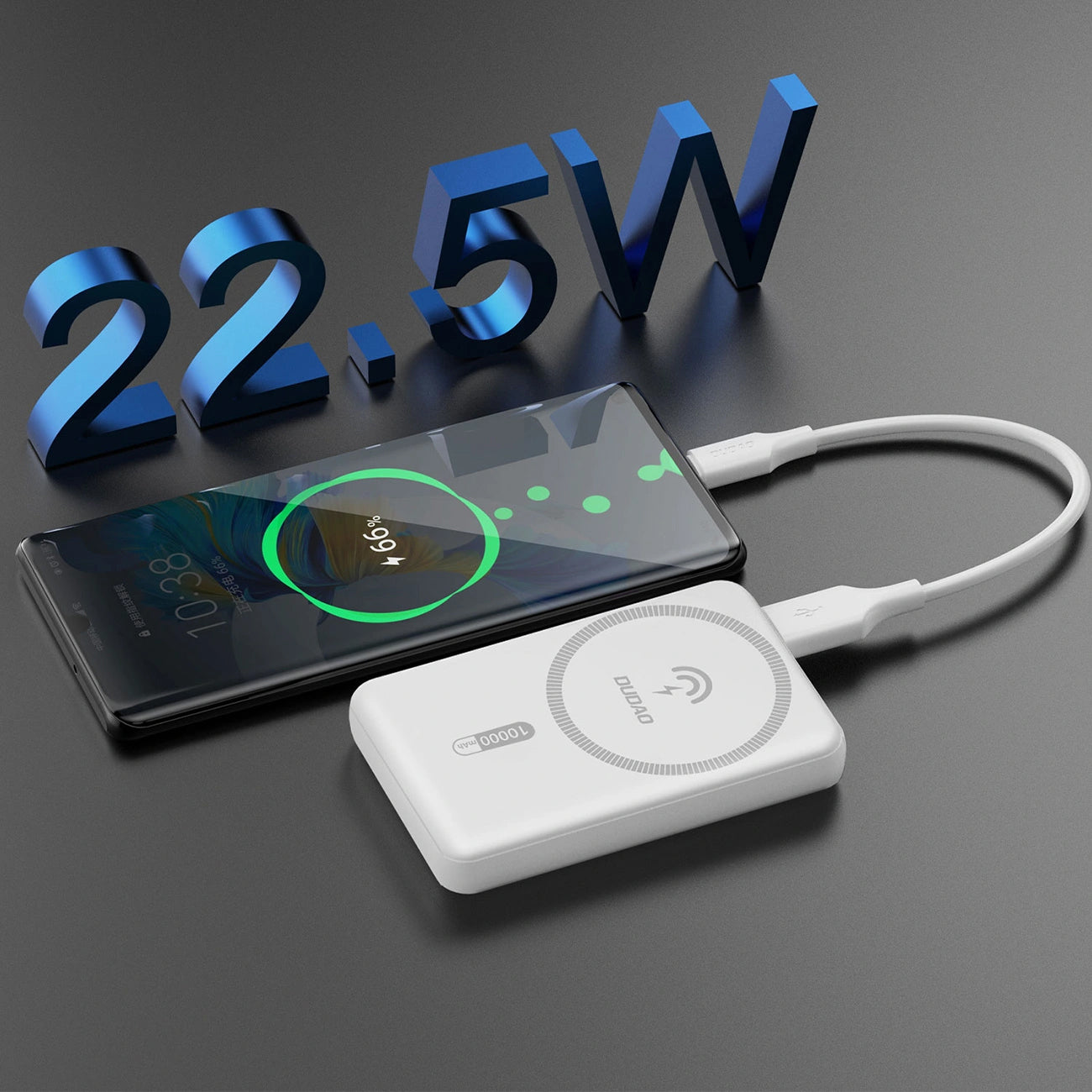 Trådløs Ekstern Batteri Dudao K14S, 5000mAh, 20W, QC + PD + FQI, 1 x QI - 1 x USB-A - 1 x USB-C, Hvid