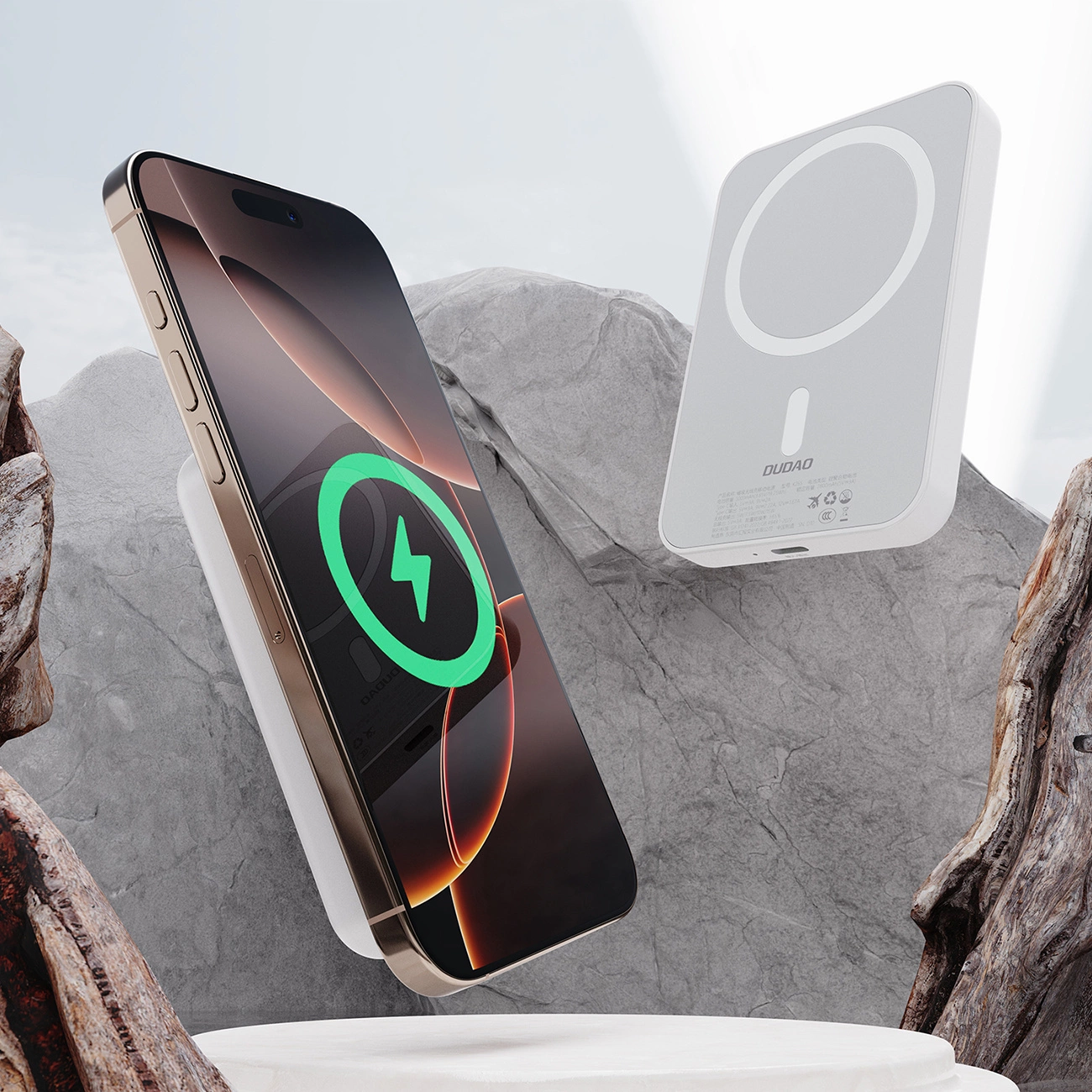 Ekstern trådløs batteri Dudao K26s, 5000mAh, 20W, PD + FQI, 1 x QI - 1 x USB-C, Hvid