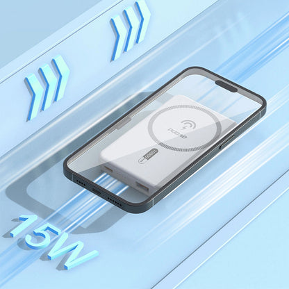 Wireless External Battery Dudao K14S, 5000mAh, 20W, QC + PD + FQI, 1 x QI - 1 x USB-A - 1 x USB-C, White