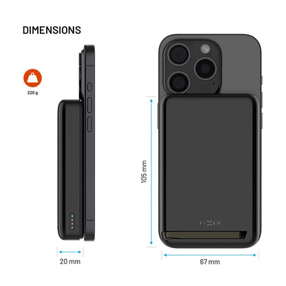 Ekstern trådløs batteri Fixed MagZen 10 Pro, 10000mAh, 30W, PD + FQI, 1 x QI - 1 x USB-C, Sort