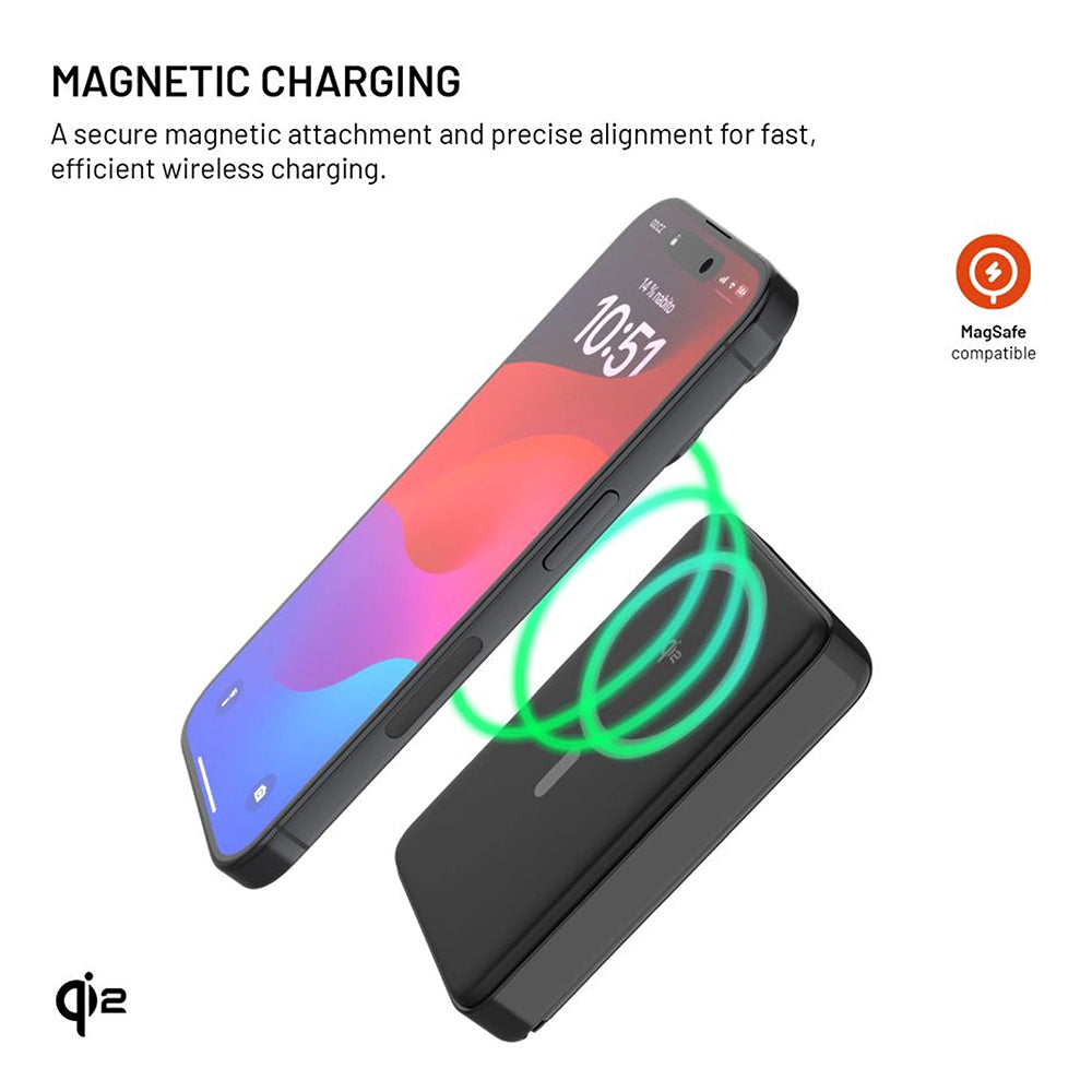 Ekstern trådløs batteri Fixed MagZen 10 Pro, 10000mAh, 30W, PD + FQI, 1 x QI - 1 x USB-C, Sort
