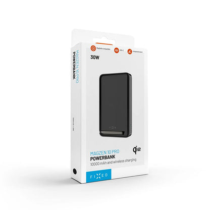 Ekstern trådløs batteri Fixed MagZen 10 Pro, 10000mAh, 30W, PD + FQI, 1 x QI - 1 x USB-C, Sort