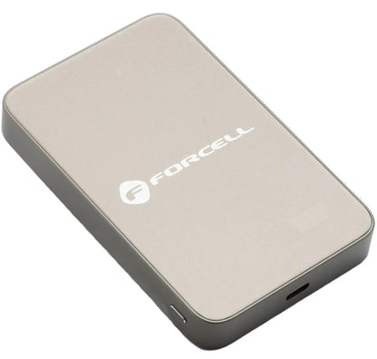 Ekstern trådløs batteri Forcell F5K8, 5000mAh, 15W, PD + FQI, 1 x QI - 1 x USB-C, Gylden