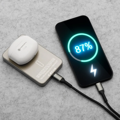 Ekstern trådløs batteri Forcell F10K8, 10000mAh, 15W, PD + FQI, 1 x QI - 1 x USB-C, Gylden