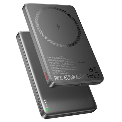 Trådløs Ekstern Batteri HOCO Q26, 5000mAh, 20W, PD + FQI, 1 x QI - 1 x USB-C, Grå