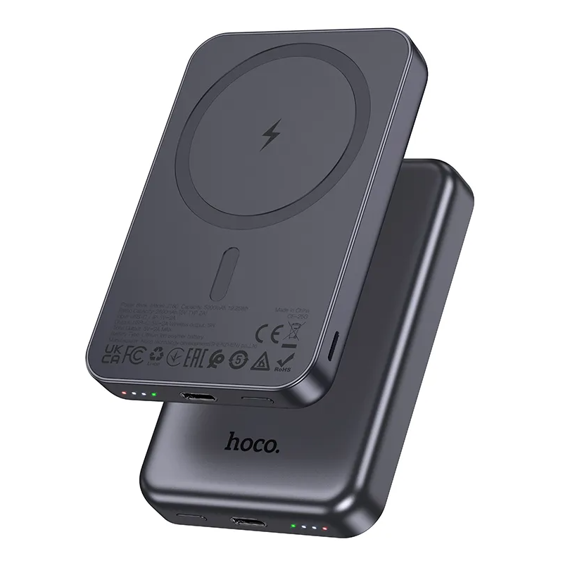 Trådløs Ekstern Batteri HOCO J160, 5000mAh, 10W, 1 x QI - 1 x USB-C, Grå