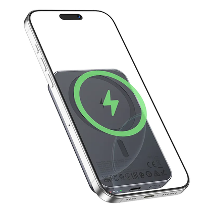 Trådløs Ekstern Batteri HOCO J160, 5000mAh, 10W, 1 x QI - 1 x USB-C, Grå