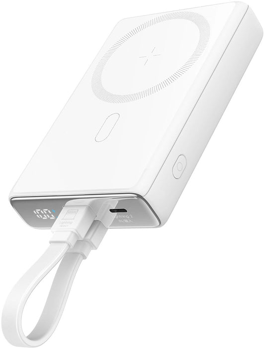 Ekstern trådløs batteri Joyroom JR-PBM01, 10000mAh, 20W, QC + PD + FQI, 1 x Lightning - 1 x QI - 1 x USB-C, Hvid