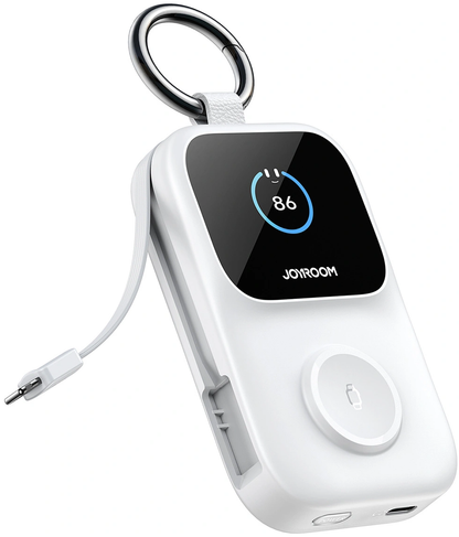 Joyroom JR-W19 trådløs ekstern batteri, 5000mAh, 20W, QC + PD, 1 x Lightning - 1 x QI - 2 x USB-C, Hvid
