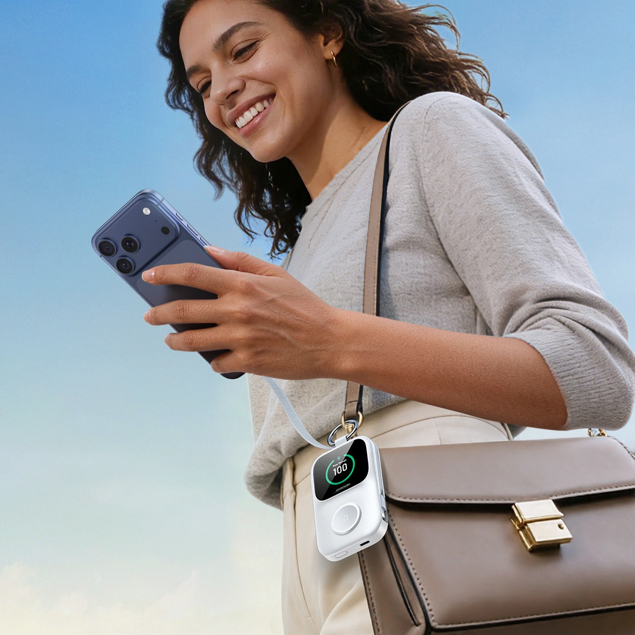 Joyroom JR-W19 trådløs ekstern batteri, 5000mAh, 20W, QC + PD, 1 x Lightning - 1 x QI - 2 x USB-C, Hvid