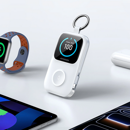 Joyroom JR-W19 trådløs ekstern batteri, 5000mAh, 20W, QC + PD, 1 x Lightning - 1 x QI - 2 x USB-C, Hvid