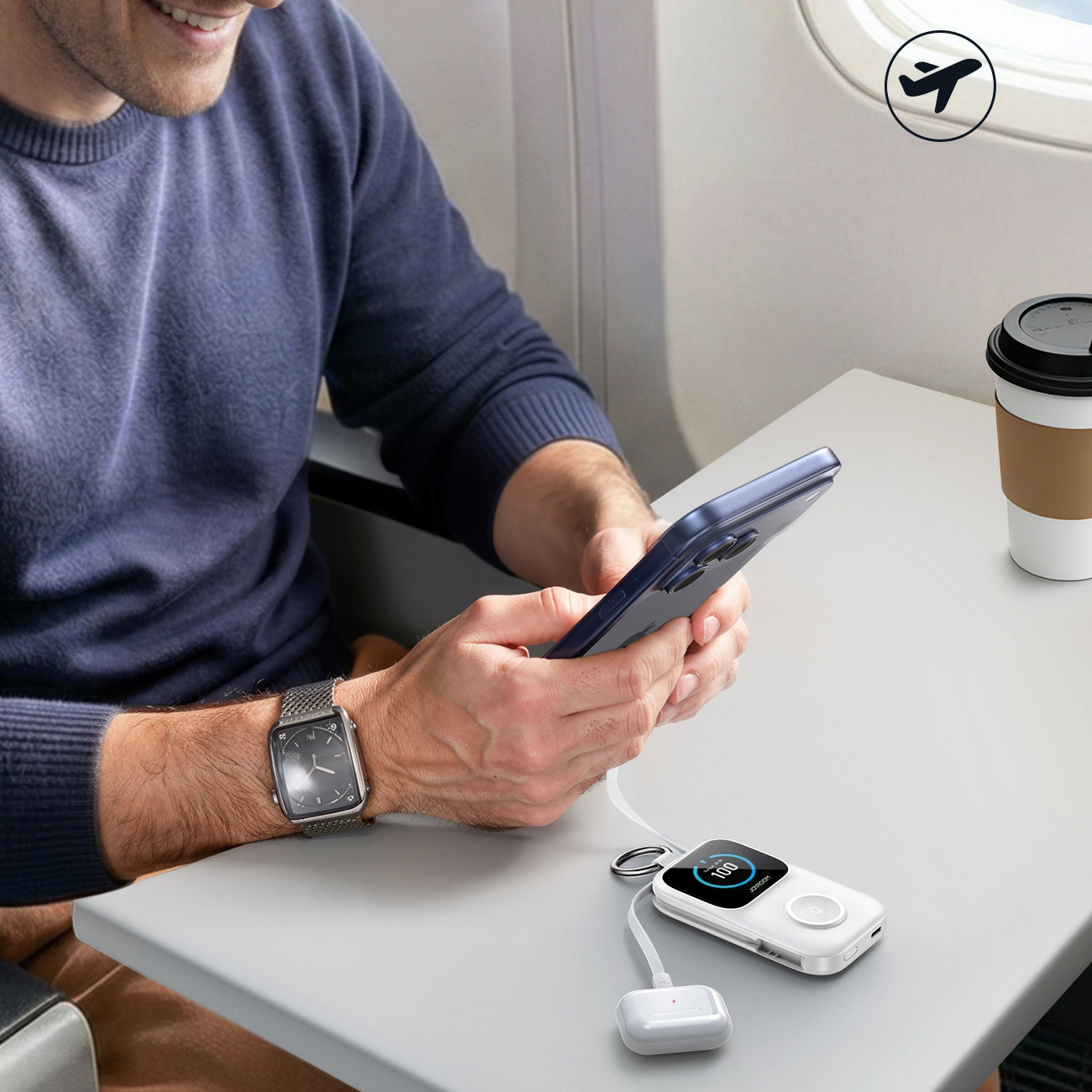Joyroom JR-W19 trådløs ekstern batteri, 5000mAh, 20W, QC + PD, 1 x Lightning - 1 x QI - 2 x USB-C, Hvid