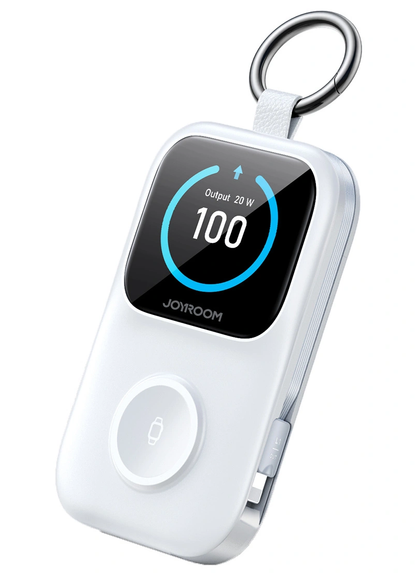 Joyroom JR-W19 trådløs ekstern batteri, 5000mAh, 20W, QC + PD, 1 x Lightning - 1 x QI - 2 x USB-C, Hvid