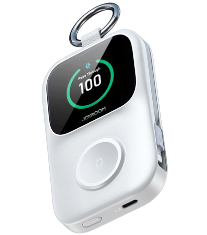 Joyroom JR-W19 trådløs ekstern batteri, 5000mAh, 20W, QC + PD, 1 x Lightning - 1 x QI - 2 x USB-C, Hvid