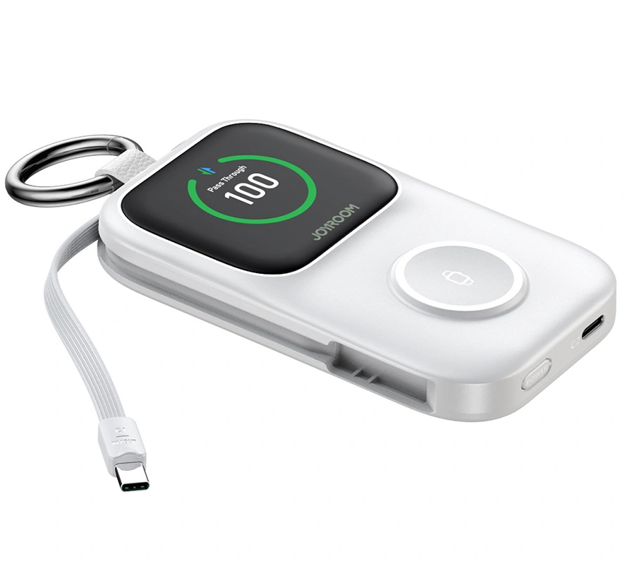 Joyroom JR-W19 trådløs ekstern batteri, 5000mAh, 20W, QC + PD, 1 x Lightning - 1 x QI - 2 x USB-C, Hvid