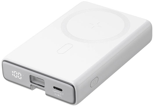 Ekstern trådløs batteri Joyroom JR-PBM01, 10000mAh, 20W, QC + PD + FQI, 1 x Lightning - 1 x QI - 1 x USB-C, Hvid